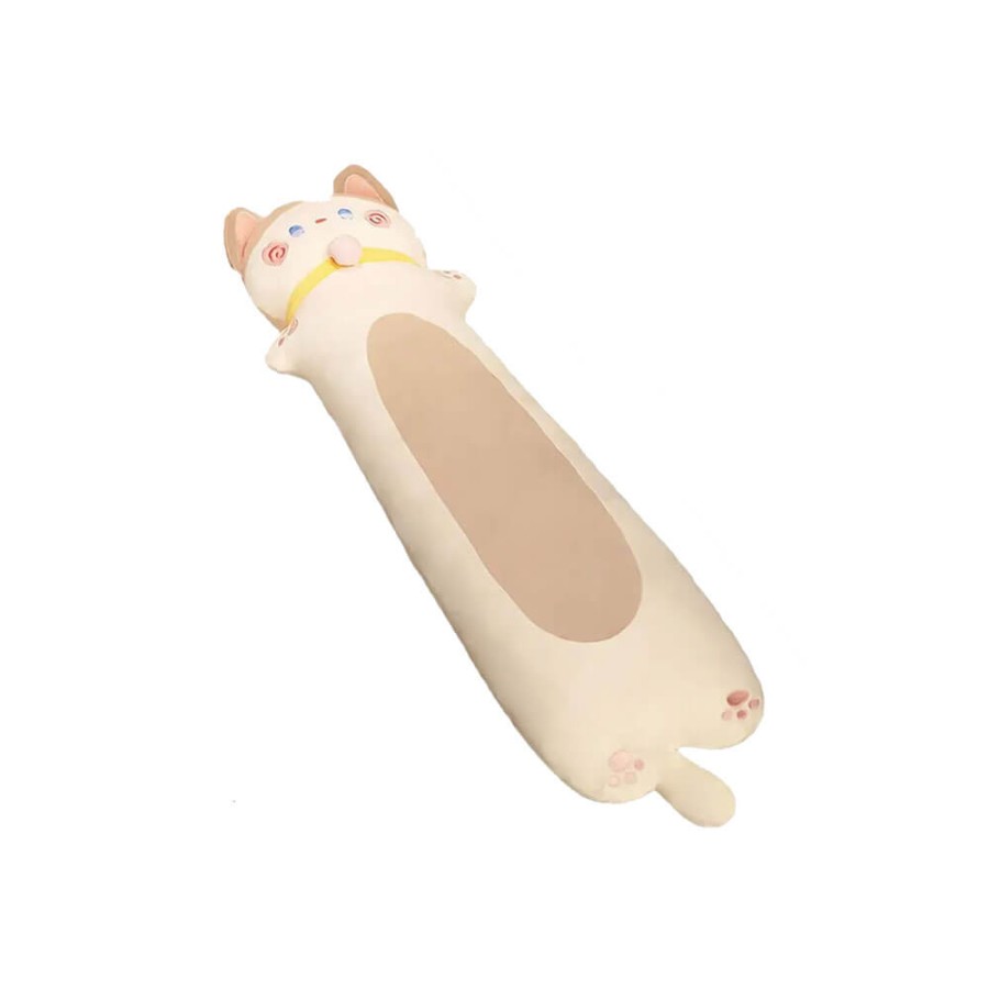 Peluche Gatto Cilindrico Kawaii con Collare Beige 70 cm - Pidak Shop
