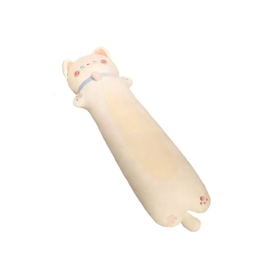 Peluche Gatto Cilindrico Kawaii con Collare Crema 130 cm - Pidak Shop