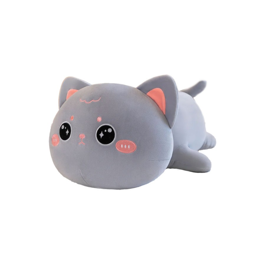 Peluche Gatto Occhi Dolci Sdraiato Grigio 40 cm - Pidak Shop