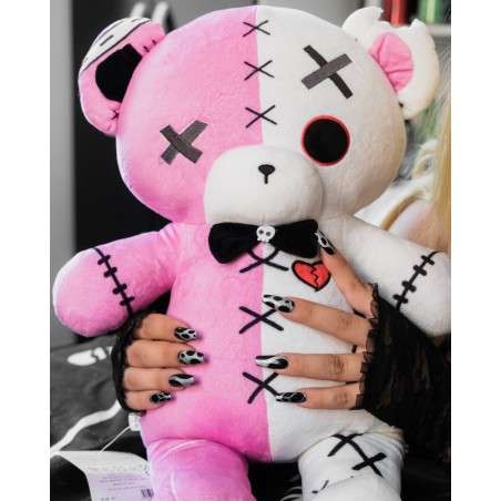 TeddyGoth Peluche Orso Gotico 50 cm Esclusivo PIDAK – Orso Gothic Kawaii Rosa e Bianco da Collezione