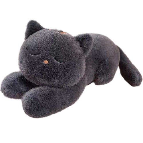 Peluche Gatto Grigio 60 cm – Gatto Kawaii Morbido con Occhi Chiusi e Design Realistico