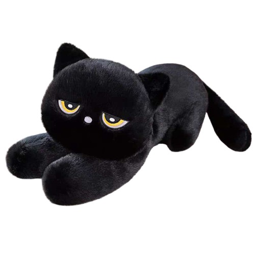 Peluche Gatto Nero 60 cm – Gatto Kawaii Morbido con Occhi Gialli e Design Realistico