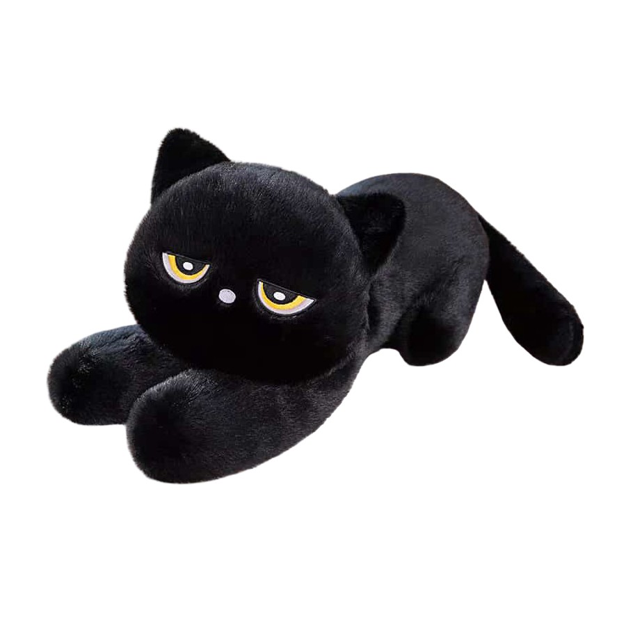 Peluche Gatto Nero 60 cm – Gatto Kawaii Morbido con Occhi Gialli e Design Realistico